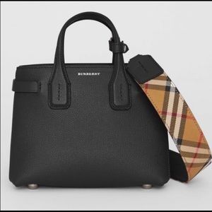 NWT Burberry Small Banner Tote Black Vintage Check
